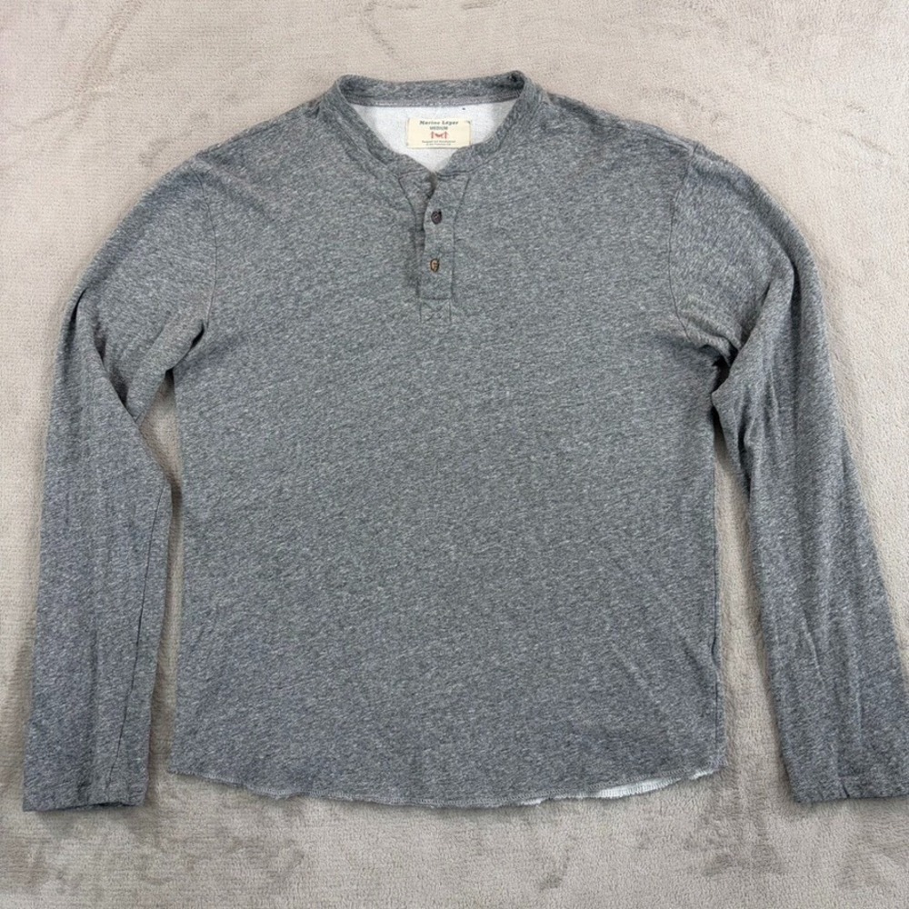 Marine Layer Double Knit Henley Shirt Men Medium Grey Long Sleeve USA Made